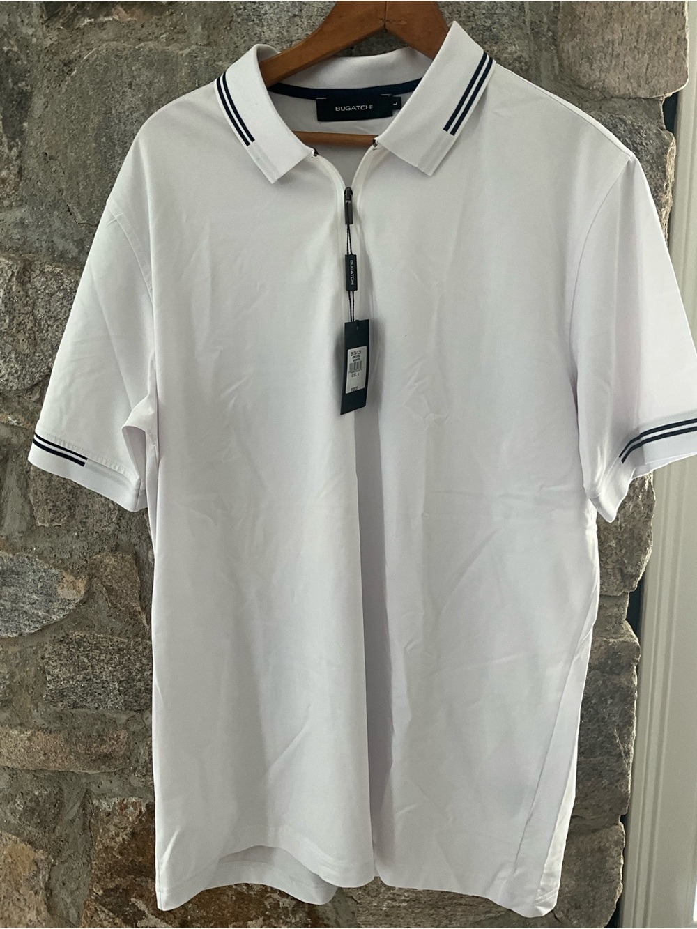 Bugatchi White Polo with Navy Trim